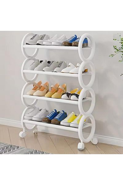 genric FFD Stylish Shoe Rack with Rolling Wheels Shoe Organizer - Available in 4-Tier White