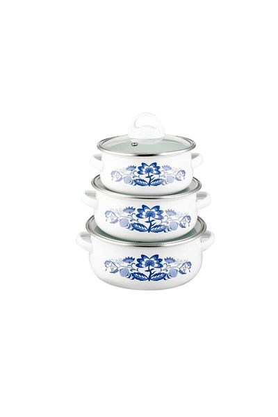 BANQUET Set oale cu capac BANQUET, Alb/Albastru, 6 piese