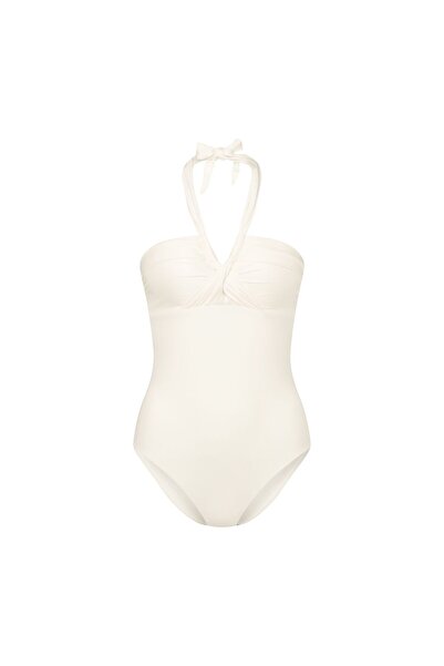 ESOTIQ Women's Swimsuit Monokini Tie-Neck with Balconette-Style Halter Top Retro Style | Truffle