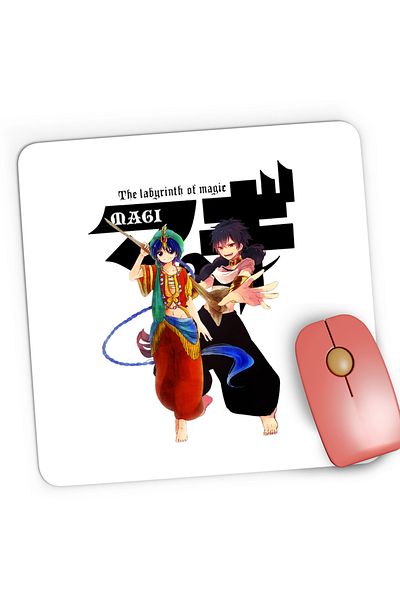 OEM Mousepad Gaming Magi The Labyrinth of Magic Alladin Judar Fight Pose Logo, 21x19 cm