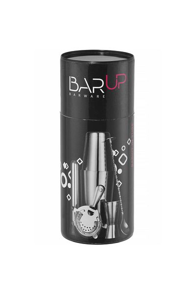 Bar up Set barman în tub, shaker, jigger, strecurătoare, blender, lingură - argintiu