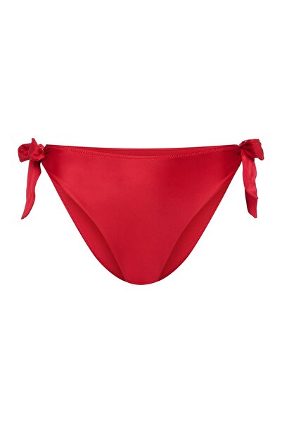 ESOTIQ Side Tie Bikini Bottom Low Waist Brief with Wide Straps Glossy Fabric | Truffle