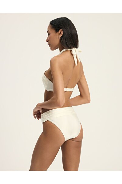 ESOTIQ Classic Bikini Bottom Brief with Ruched Waistband Glossy Fabric Elegant | Truffle