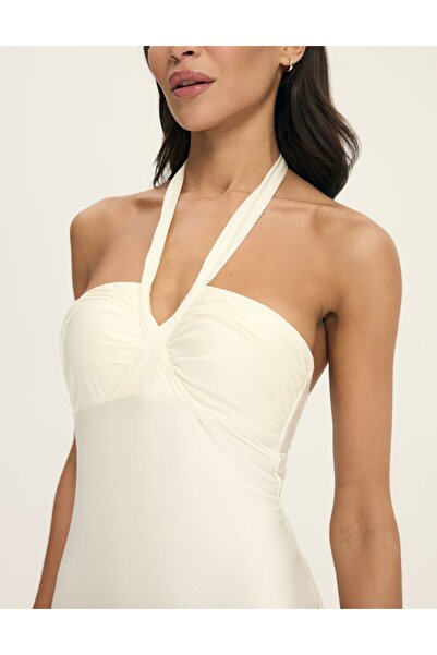 ESOTIQ Women's Swimsuit Monokini Tie-Neck with Balconette-Style Halter Top Retro Style | Truffle