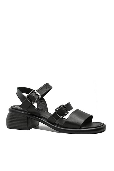 Anna Sandale Viotti negre din piele naturală, cu catarame decorative