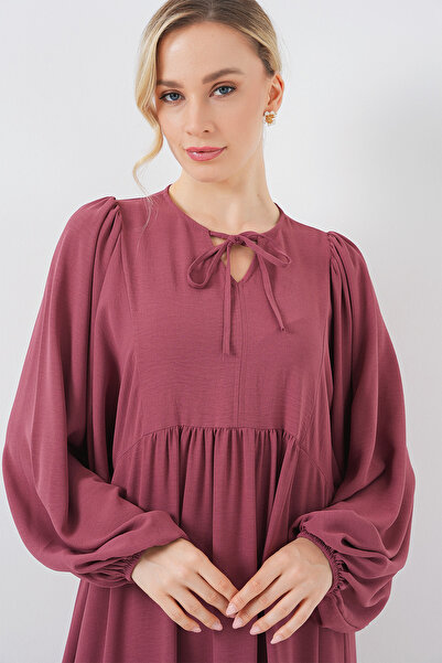 Bigdart Kadın Balon Kol Uzun Tesettür Elbise 2464 - D.Gül Kurusu