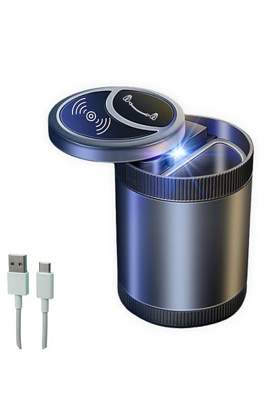 SMART GADGETS C&A Car Ashtray with Automatic Lid Opening and Closing, LED Lighting, USB Charging, Black