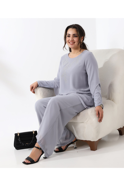 Fi'l Arz Fashion Stone Detailed Short Chiffon Tunic