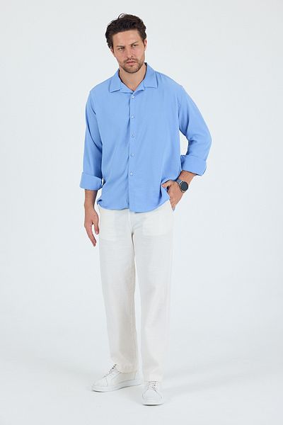 Trn JNS Tokyo Baby Blue Summer Aerobin Linen Textured Comfortable Fit Oversize Men's Shirt