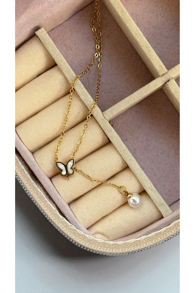 MUTENA Steel Pearlescent Butterfly Necklace - 316L Steel Butterfly Necklace