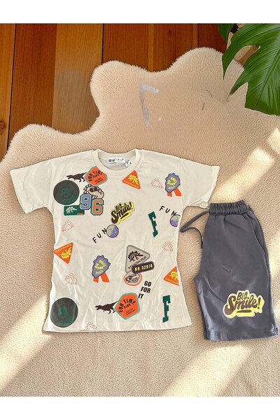 Patriko Boy's Dinosaur Detailed Emblem Printed New Season Bottom Top Shorts Tshirt Set