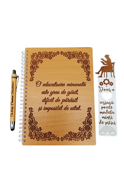OEM Gift set for Teacher - Diary, pen and wooden bookmark personalized with message, F