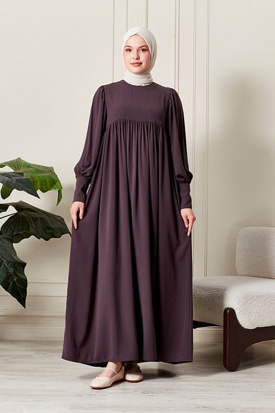 fistan Shirred Robadan Buttoned Front Viscose Fabric Tesseture Clothing Mother Dress Prayer Dress