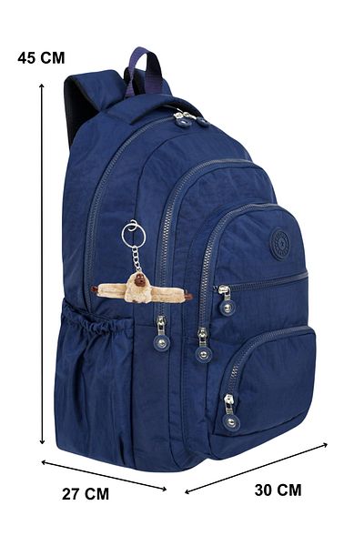Çanta Trend Luxury Crinkle Fabric High School and Middle School Backpack, Crinkle Schoolbag, Monkey Keychain Gift
