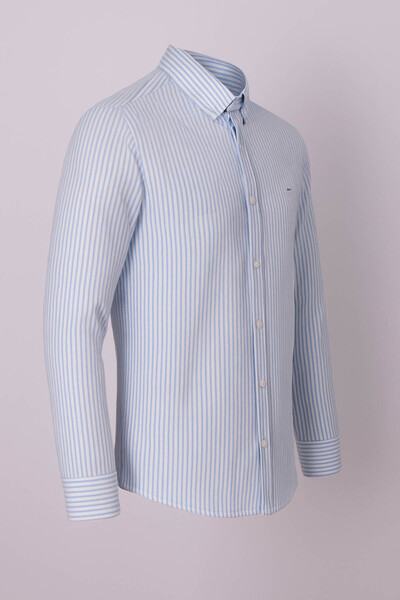 trender Cămașă albastră pentru bărbați cu mânecă lungă 2567