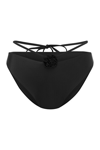 ESOTIQ Medium Waist Bikini Bottom Brief with Decorative Tie Strap & Rose | Godlike