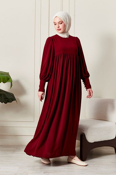fistan Shirring Robadan Μπροστινά κουμπιά από ύφασμα βισκόζης Φόρεμα προσευχής για μητρικό φόρεμα