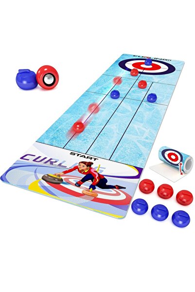 Flippy Interactive Game, Flippy, Curling Mat 90 x 20 cm, 1-4 Players, +5 Years, 6 Balls Included, Blue