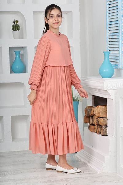 Asortix Girls' Long Length Pleated Cotton Chiffon Long Dress