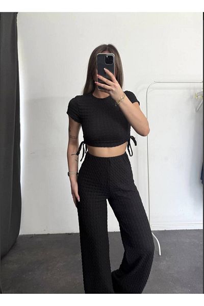 NESLİHAN KOCA BOUTİQUE Side Rolled Crop Pants Set