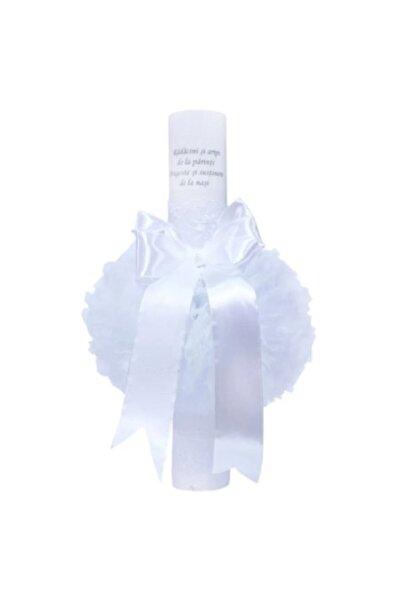 OEM Λαμπάδα Βάπτισης, Τούλι, Μήνυμα-Αγάπη από τους Νονούς, Λευκή, 35x5εκ.