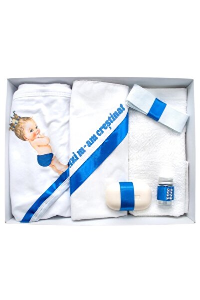 OEM Trusou Botez Baieti, 6 piese, 'Azi m-am Crestinat', Alb-Albastru