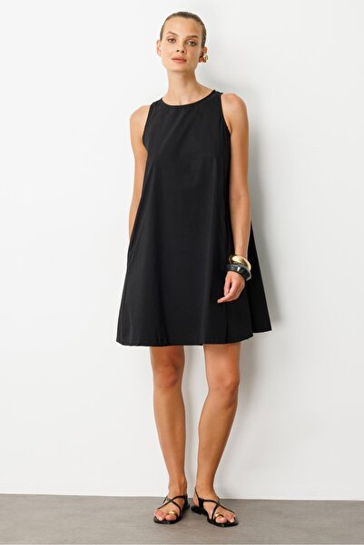 accort Pamuklu Rahat Kalıp Elbise-SİYAH