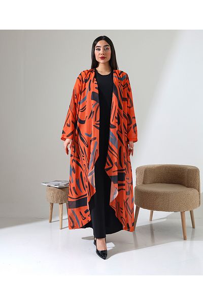 Fi'l Arz Fashion Shawl Collar Patterned Chiffon Cardigan