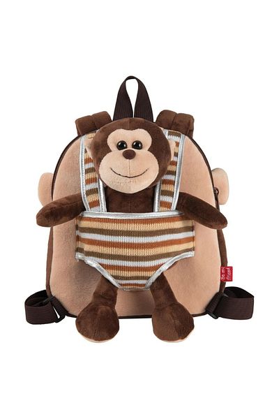 Perletti Kindergarten backpack, reversible, plush monkey, removable, 21cm