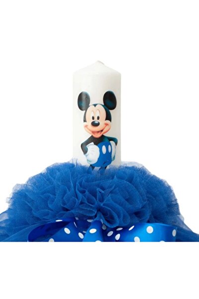 OEM Lumânare de botez pentru băieți, tul, Mickey Mouse, 30x5cm, albastră