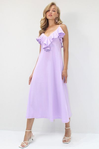 VAGGON Rochie de damă cu guler liliac cu bretele cu volan Prmx14239