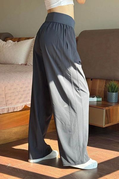 VibeGaia Anthracite High Waist Elastic Waist Wide Leg Relaxed Fit Sports Trousers