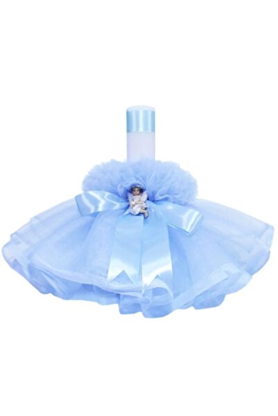 OEM Lumânare de botez, tul, înger din rășină, 30x5cm, albastru deschis