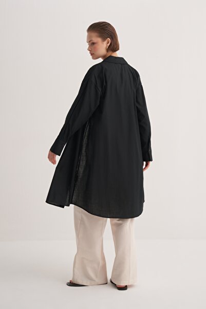 EBU Prive Women's Organic Cotton Long Basic Shirt Black