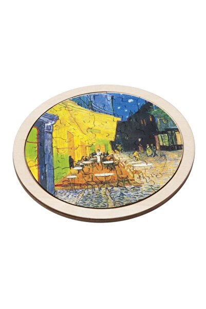 Fridolin Round wooden art puzzle Cafe de Nuit,