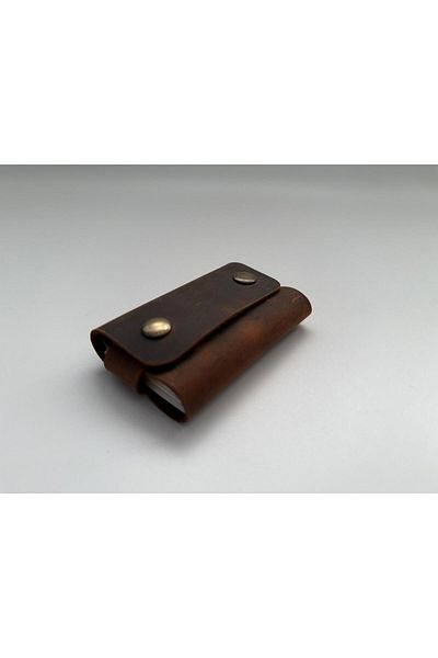 natderi Genuine Leather Snap Fastener Keychain Card Holder Mini Wallet