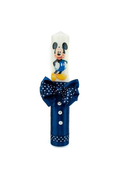 OEM Lumânare de botez pentru băieți, panglică, Mickey Mouse, 35x5cm, bleumarin