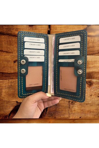 DERİONLİNE Embossed Hand Painting Natural Leather Women's Wallet – Hand Sewing, Artistic Design