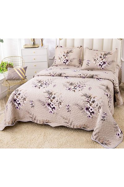 trendyhome Double Bedspread, Velvet, 3 Pieces, Popcorn, Cream, P23726