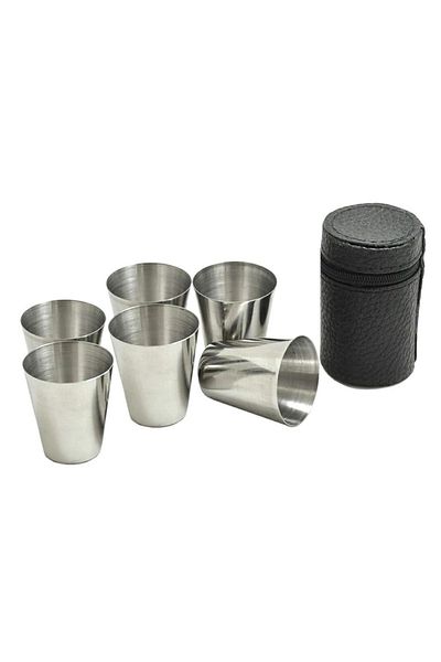 Aptel Set 6 pahare shot, 30 ml, otel inoxidabil, cu husa din piele
