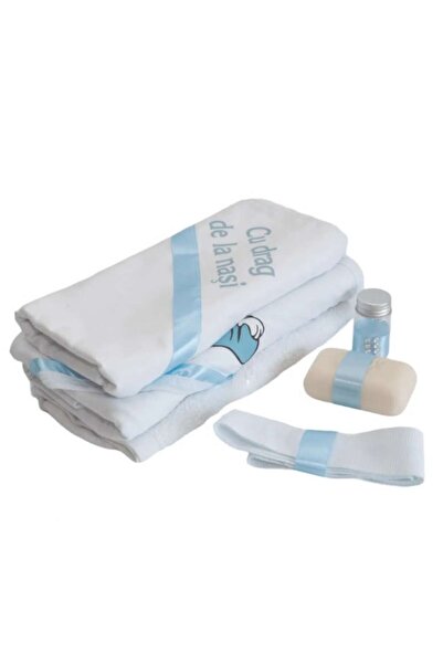 OEM Trusou Botez Baieti, 6 piese, 'Cu drag de la Nasi', Baby Mickey, Alb-Albastru Deschis