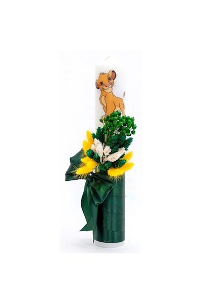 OEM Lumanare de botez, Simba, Flori Uscate, 35x6cm, Verde-Galben
