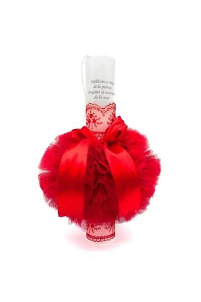 OEM Baptism Candle, Tulle, Message-Love from Godparents, 35x5cm, Red