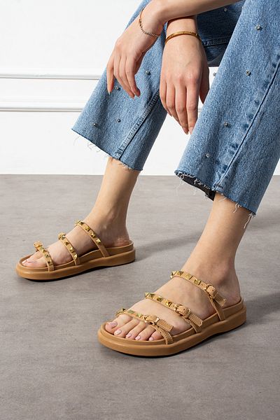 KOTAN Papuci eleganti de damă cu cataramă cu detalii de piatră – Accesorii de culoare aurie de nurcă