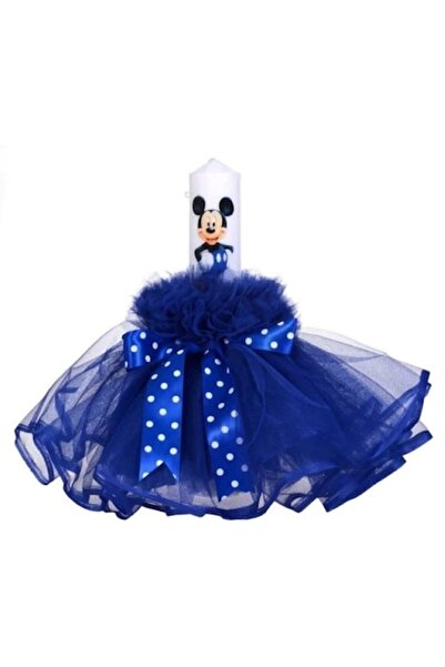 OEM Lumânare de botez pentru băieți, tul, Mickey Mouse, 30x5cm, albastră