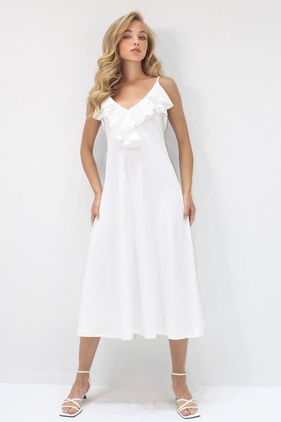 VAGGON Rochie de damă cu guler alb cu bretele cu volan de lungime midi Prmx14239