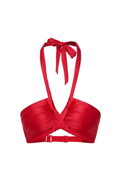 ESOTIQ Bandeau Bikini Top with Tie-Neck Halter Top Swim Bra Retro Style 75D | Truffle