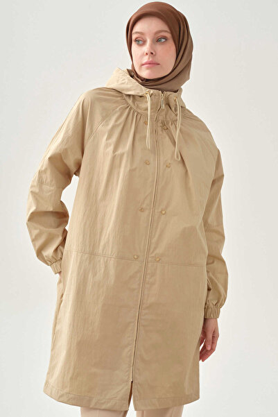 Tuğba Büzgülü Fermuar Kapamalı Yağmurluk - Taş