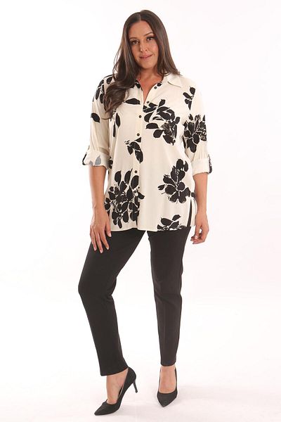 Metpoint Cămașă Ecru Trend42plus Plus Size cu model de flori