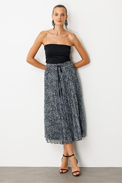 accort Beli Lastik Pileli Şifon Etek-SİYAH